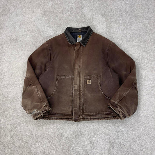 Vintage Brown Carhartt Traditional jacket XL J22 DKB box cropped fit Detroit padded canvas workwear