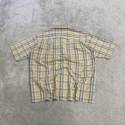 Columbia checkered short sleeve shirt surf yellow Y2K festival button down check shirt summer