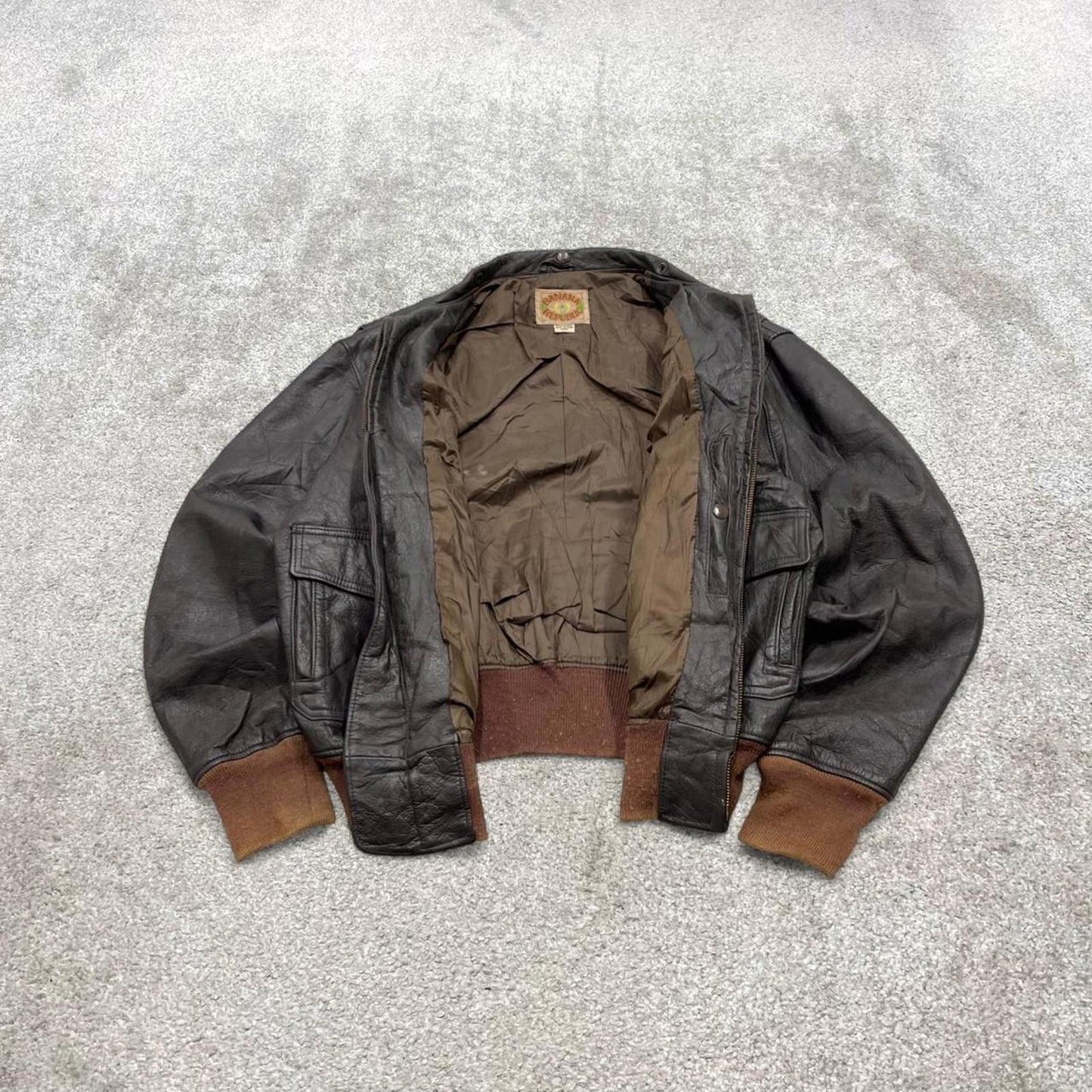 Vintage leather flight aviator bomber jacket brown Banana Republic boxy genuine leather coat