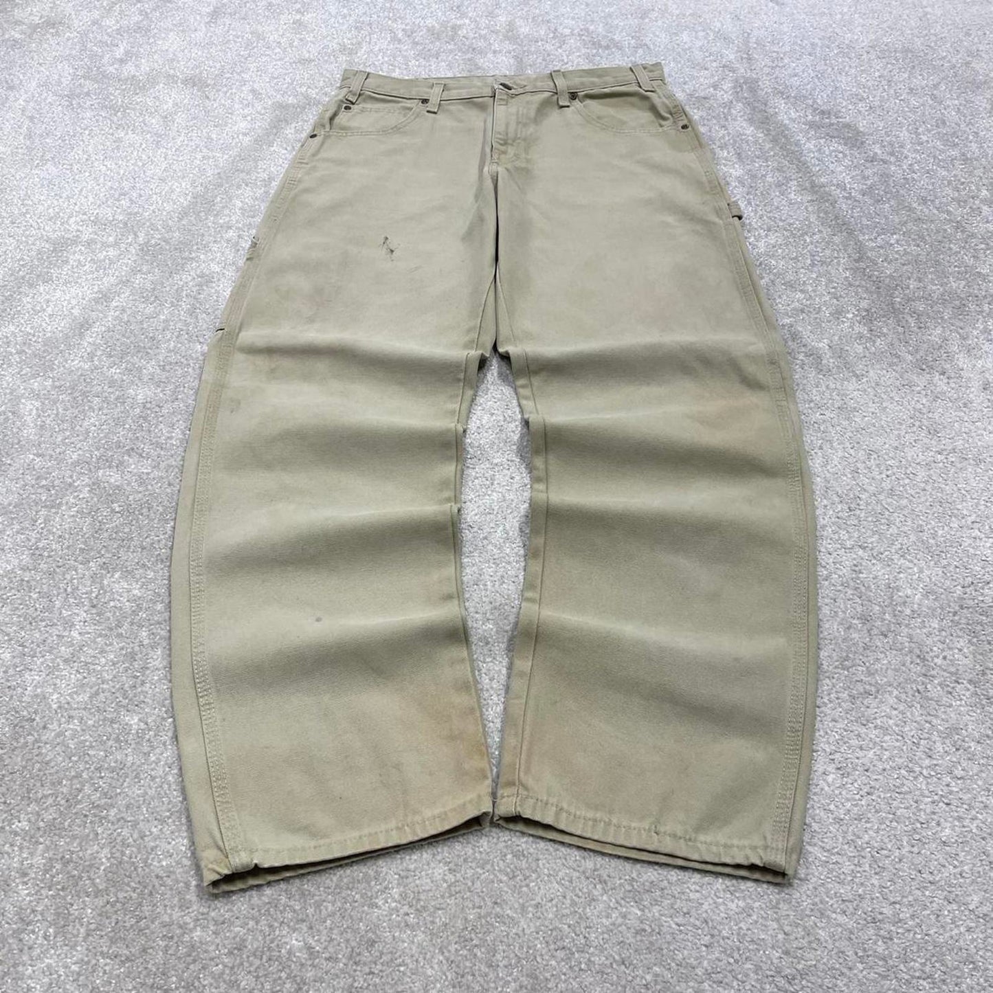 Beige Dickies carpenter jeans W33L32 loose baggy canvas cargo 90s skate style pants