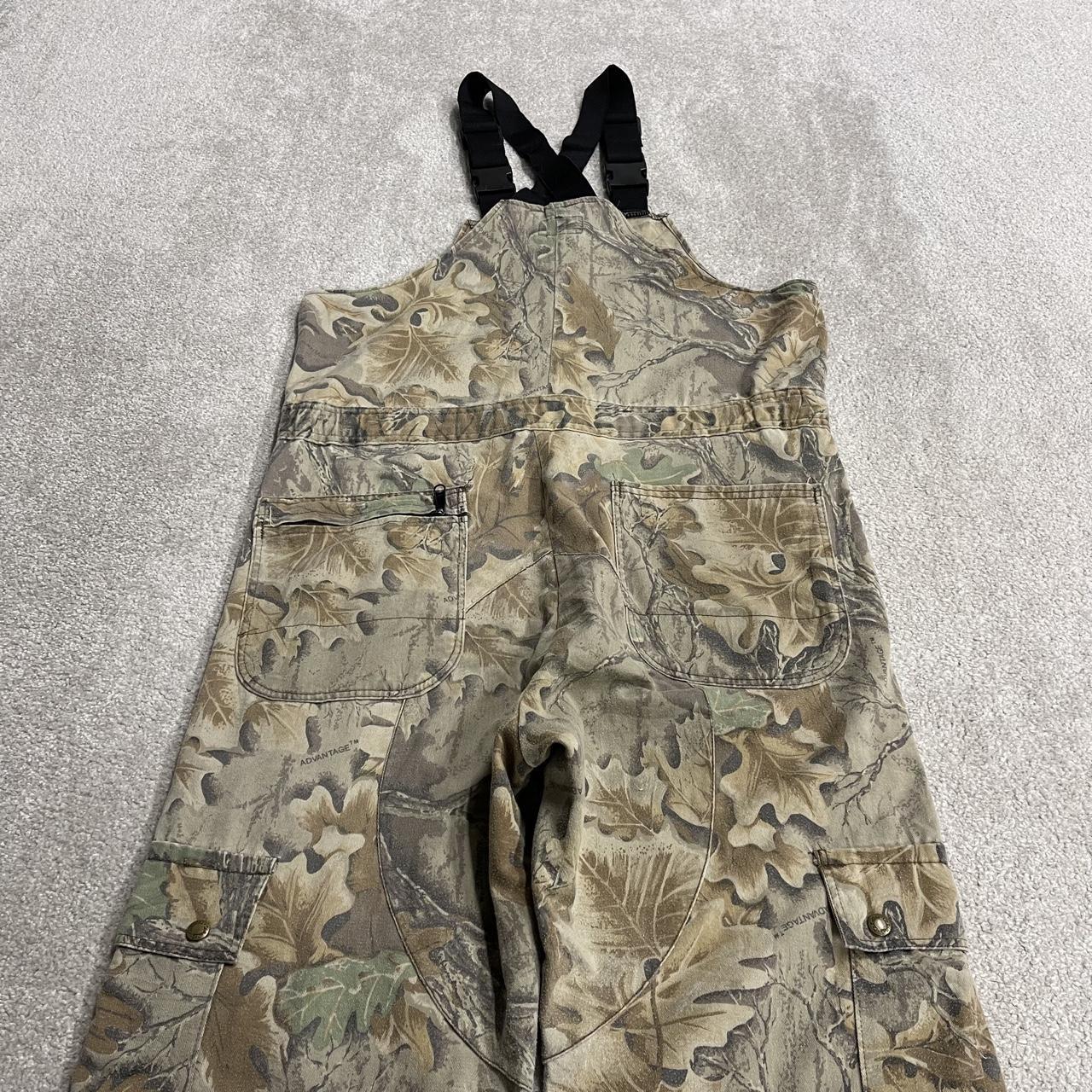 Cabela’s camo dungarees loose fit khaki Vintage Advantage camouflage bib & brace overalls cargos