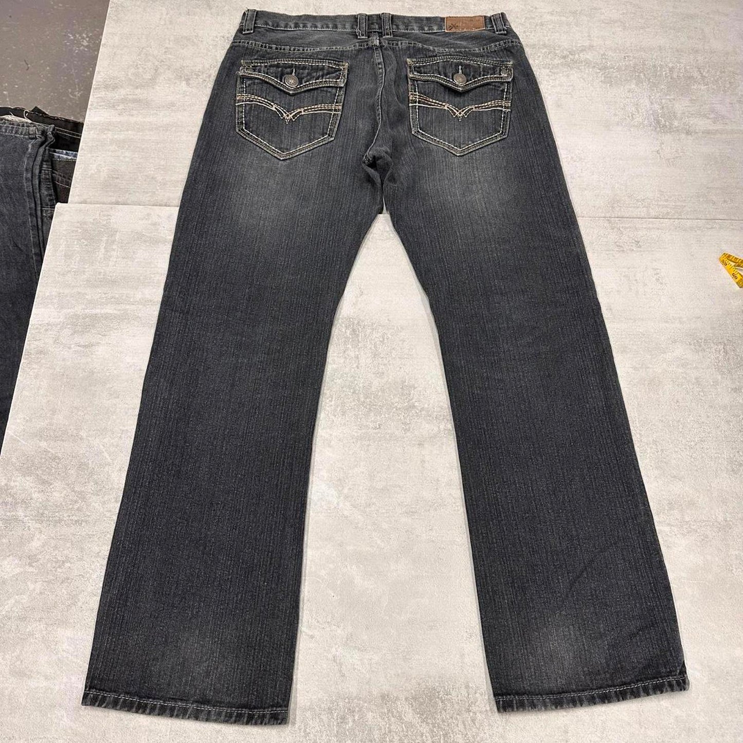 Navy Modern Culture W38 L32 loose hip hop embroidered jeans pocket flaps