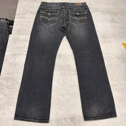 Navy Modern Culture W38 L32 loose hip hop embroidered jeans pocket flaps