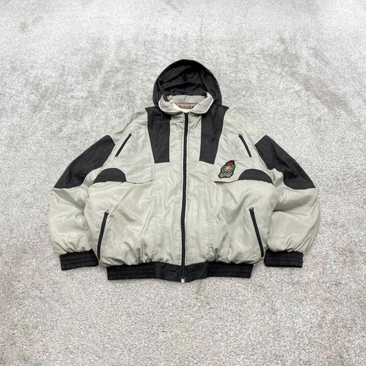 Vintage y2k hooded technical windbreaker jacket grey Athletica insulated hooded coat logo