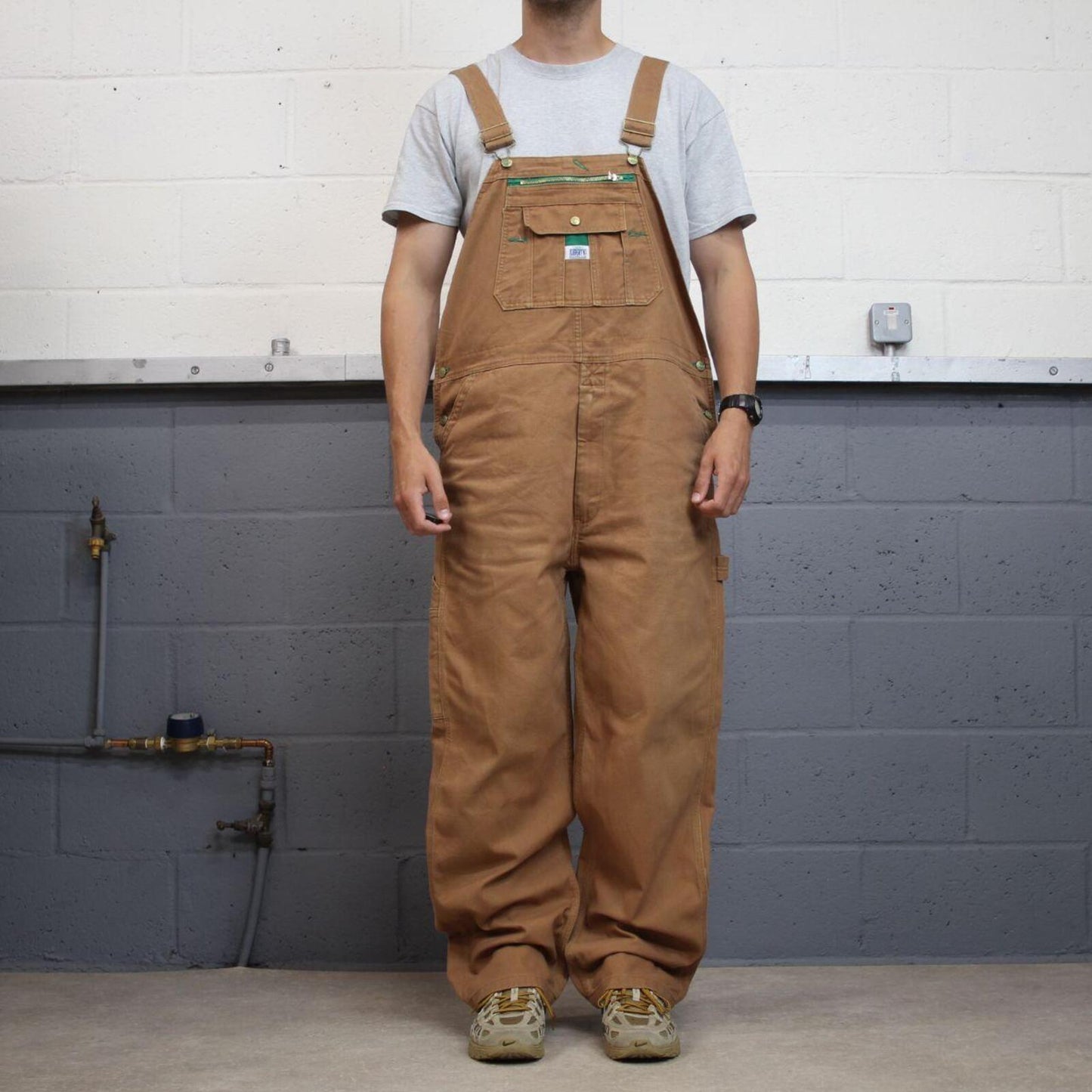 Vintage y2k baggy denim Dungarees loose tan Liberty workwear bib & brace overalls utility
