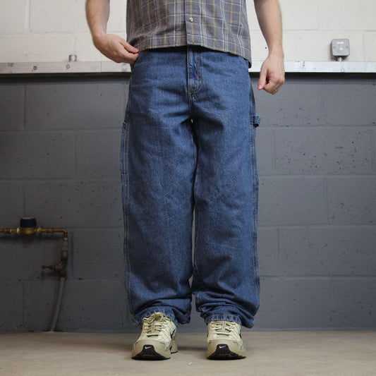 Baggy carpenter jeans y2k W32L34 blue denim Wide leg skater style work cargos