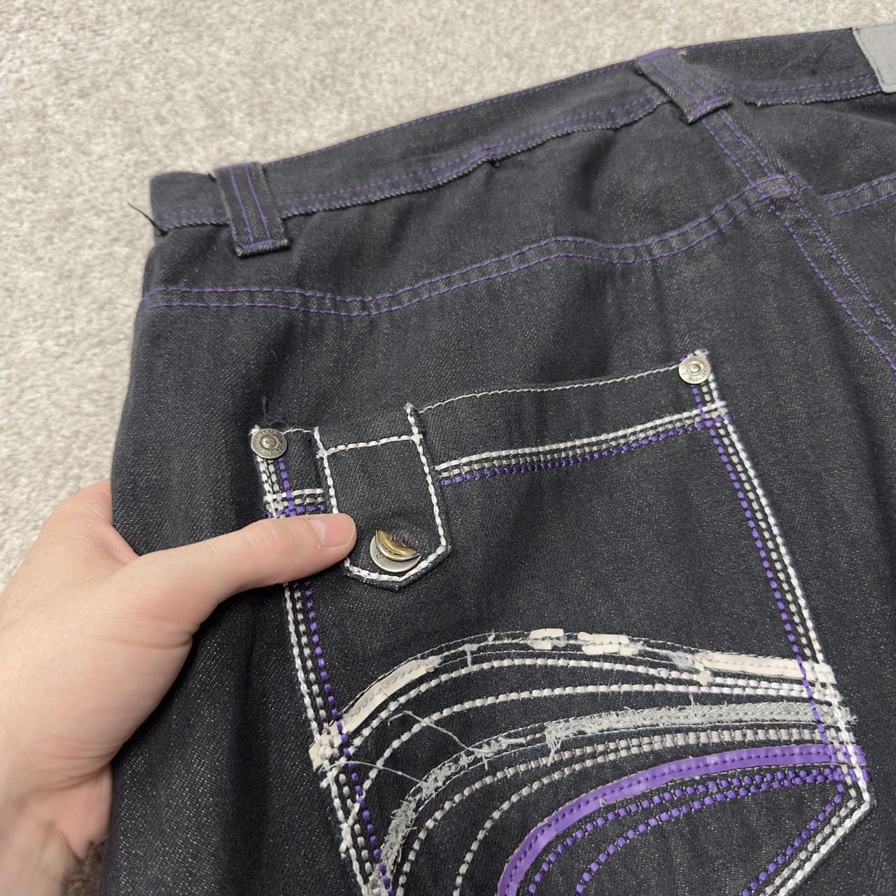 Y2K embroidered baggy jeans W38L31 2000s black Loose fit Rich Kid Jeans skater surf style jeans