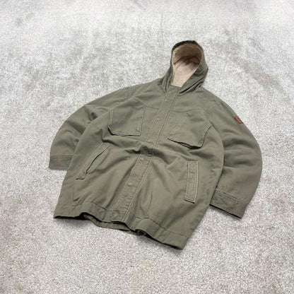 00s Quiksilver technical parka jacket XL men's green y2k style hooded Sherpa lined coat