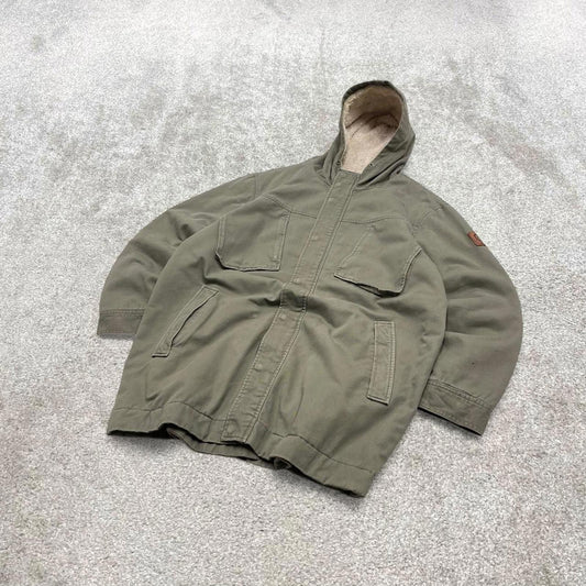 00s Quiksilver technical parka jacket XL men's green y2k style hooded Sherpa lined coat