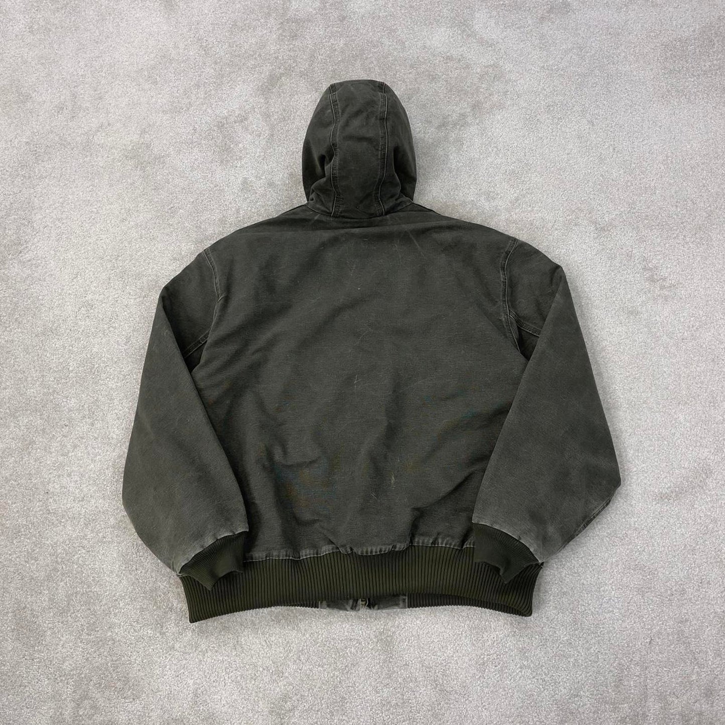 Vintage Green Carhartt hooded active jacket 2XL canvas bomber J130 MOS