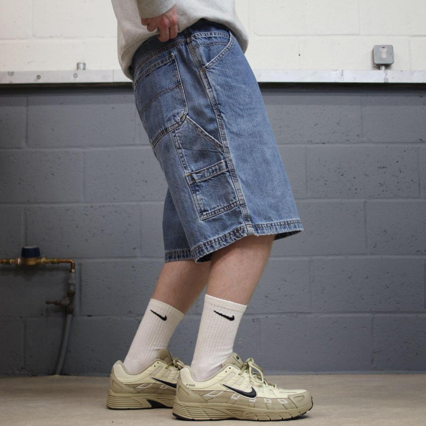 Baggy denim carpenter shorts cargo blue Faded Glory skater style surf jorts