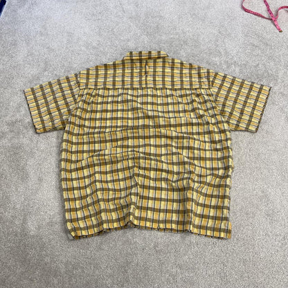 North Face checkered short sleeve shirt yellow brown TNF Festival style surf check shirt