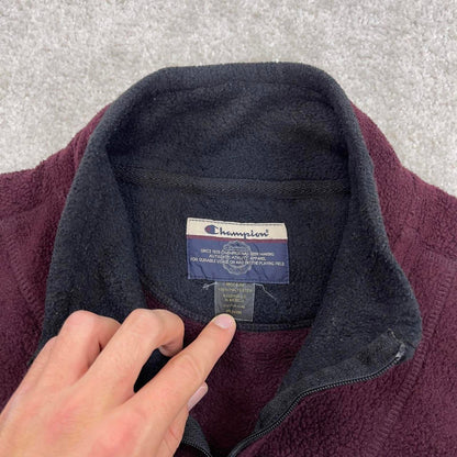 Y2K Champion technical fleece gilet M burgundy men’s zip up embroidered logo outdoors hiking autumn