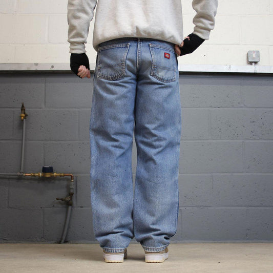 90s Dickies jeans casual workwear W32L32 loose blue 90s skate style thick denim pants streetwear