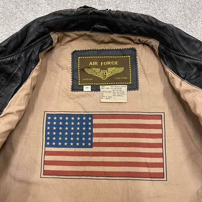 Vintage leather flight aviator bomber jacket black Air Force boxy genuine leather flight coat