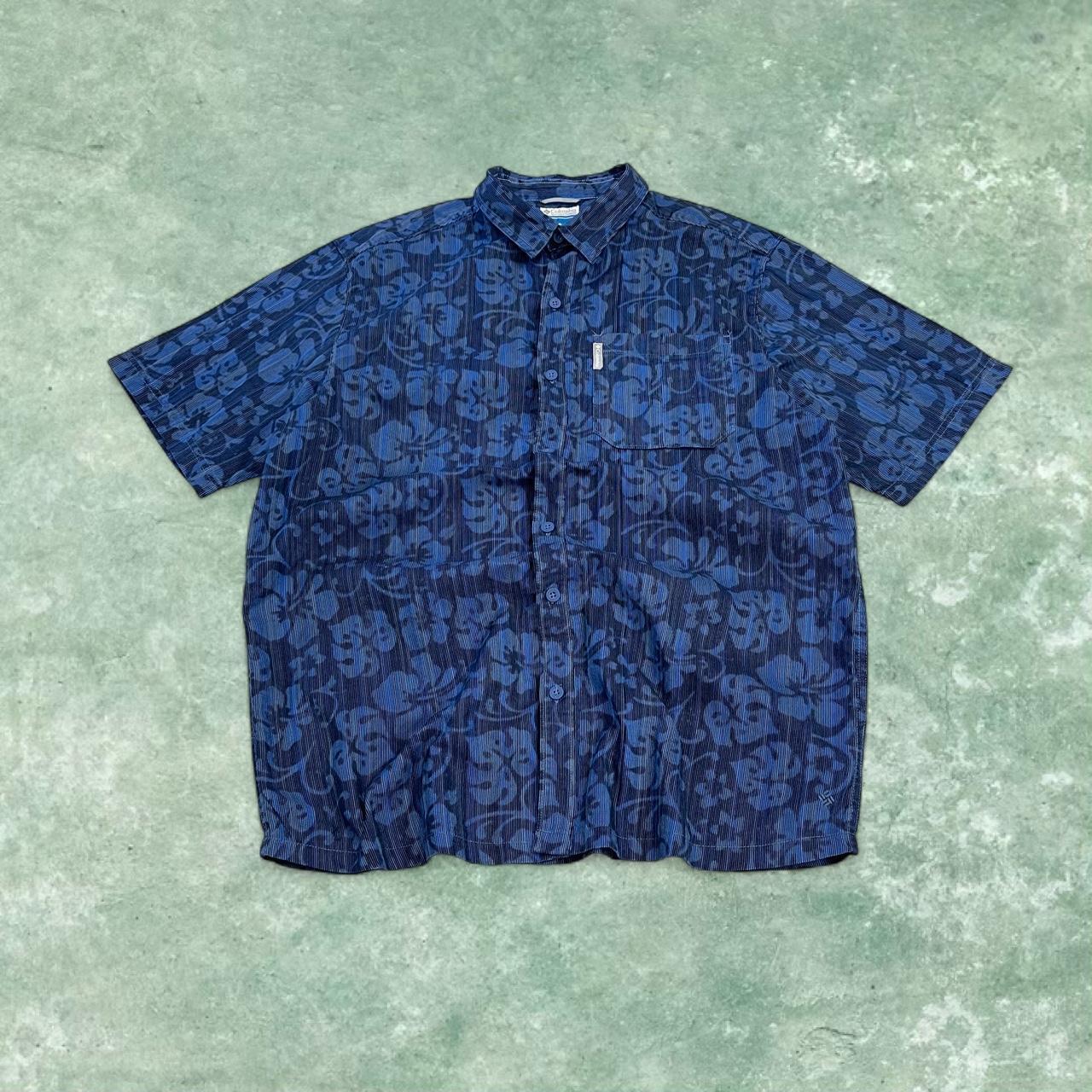Columbia corduroy short sleeve Hawaiian shirt blue Y2K floral patterned festival surf summer shirt