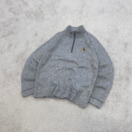 Grey Champion technical fleece Small 1/4 zip up pull over y2k autumn knit style rodeo embroidered