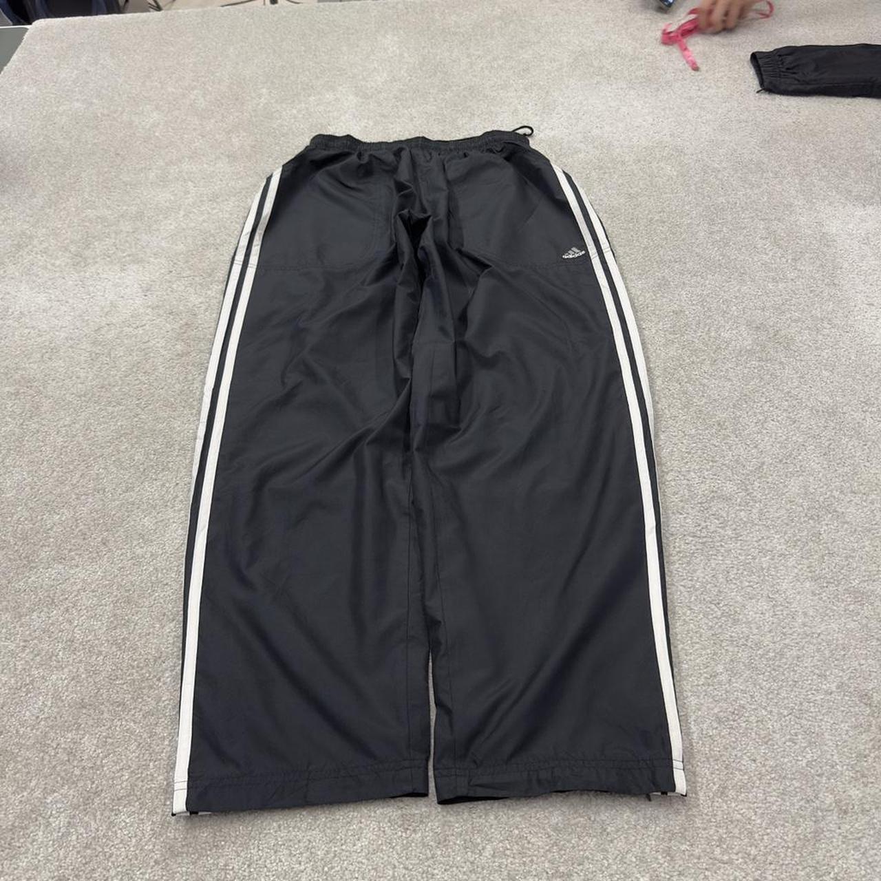 Vintage Adidas tracksuit bottoms loose black Loose floaty embroidered side stripe track pants