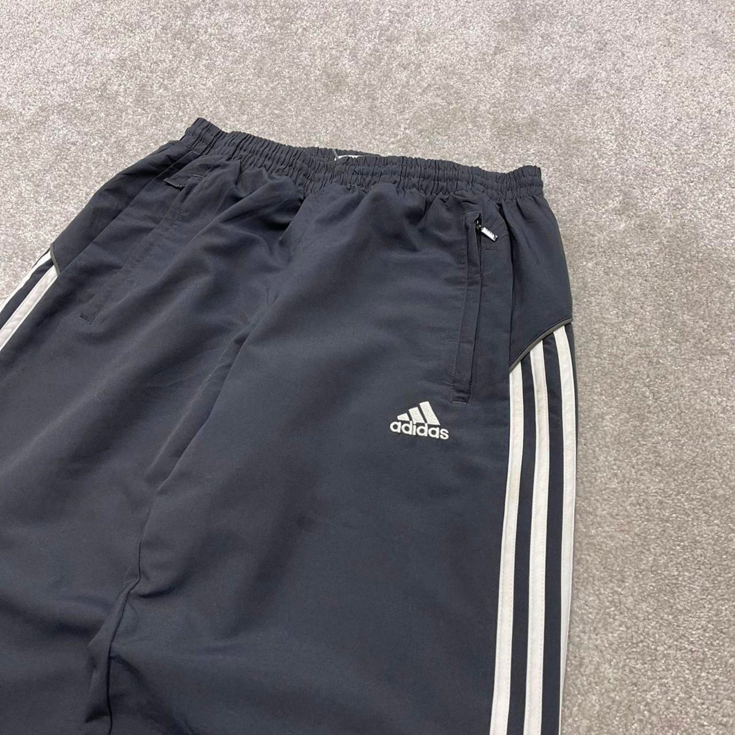 Vintage y2k Adidas tracksuit bottoms grey Loose cuffed drawstring track pants side stripes