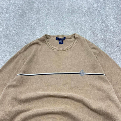 00s CHAPS knit sweater jumper L men's tan beige knitted pull over y2k style striped