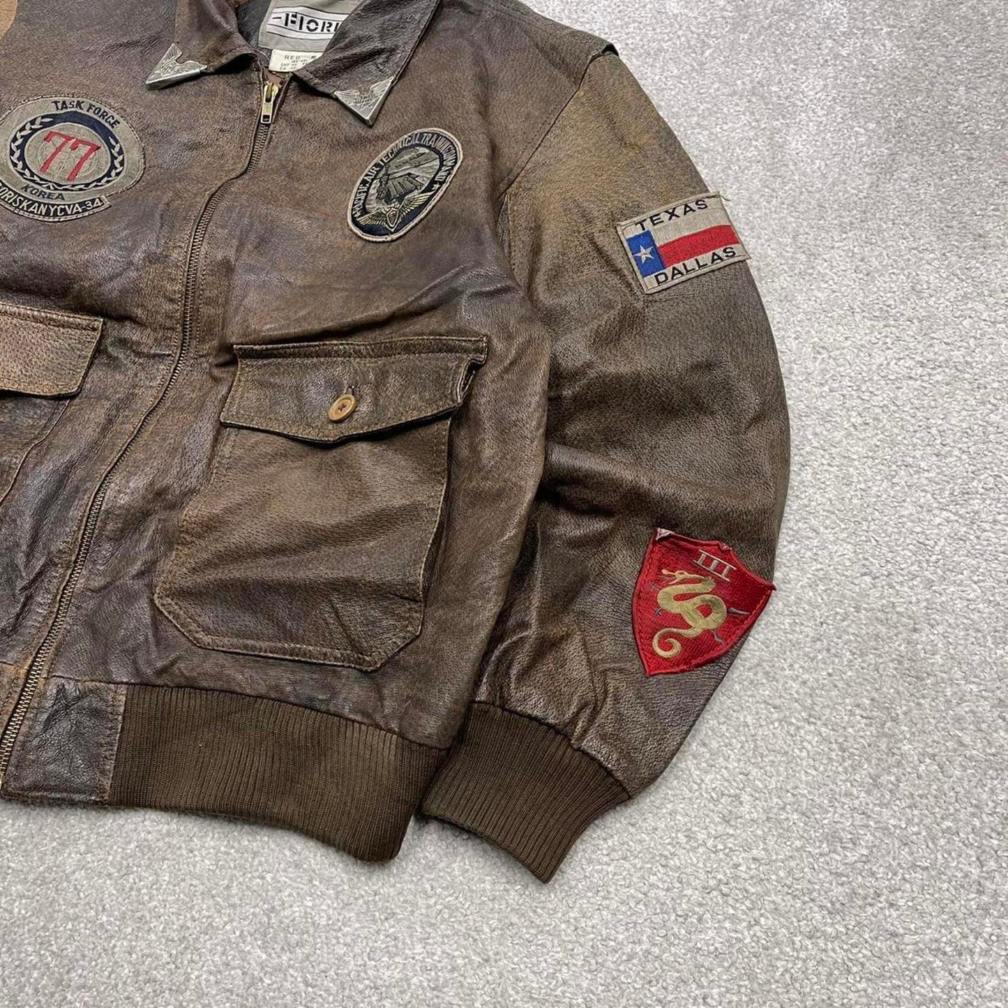 Vintage leather flight aviator bomber jacket brown Fiori boxy genuine leather A-2 style flying coat