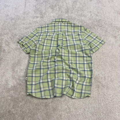 North face checkered short sleeve shirt y2k green TNF surf style check shirt summer festival