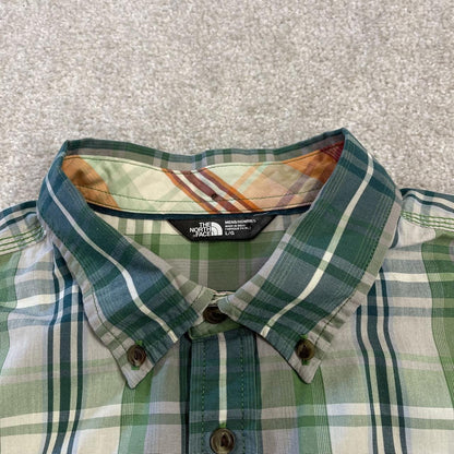 North Face checkered short sleeve shirt green TNF festival surf style check shirt button down summer