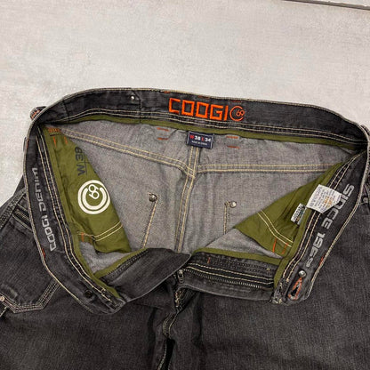 Embroidered black COOGI denim shorts W38