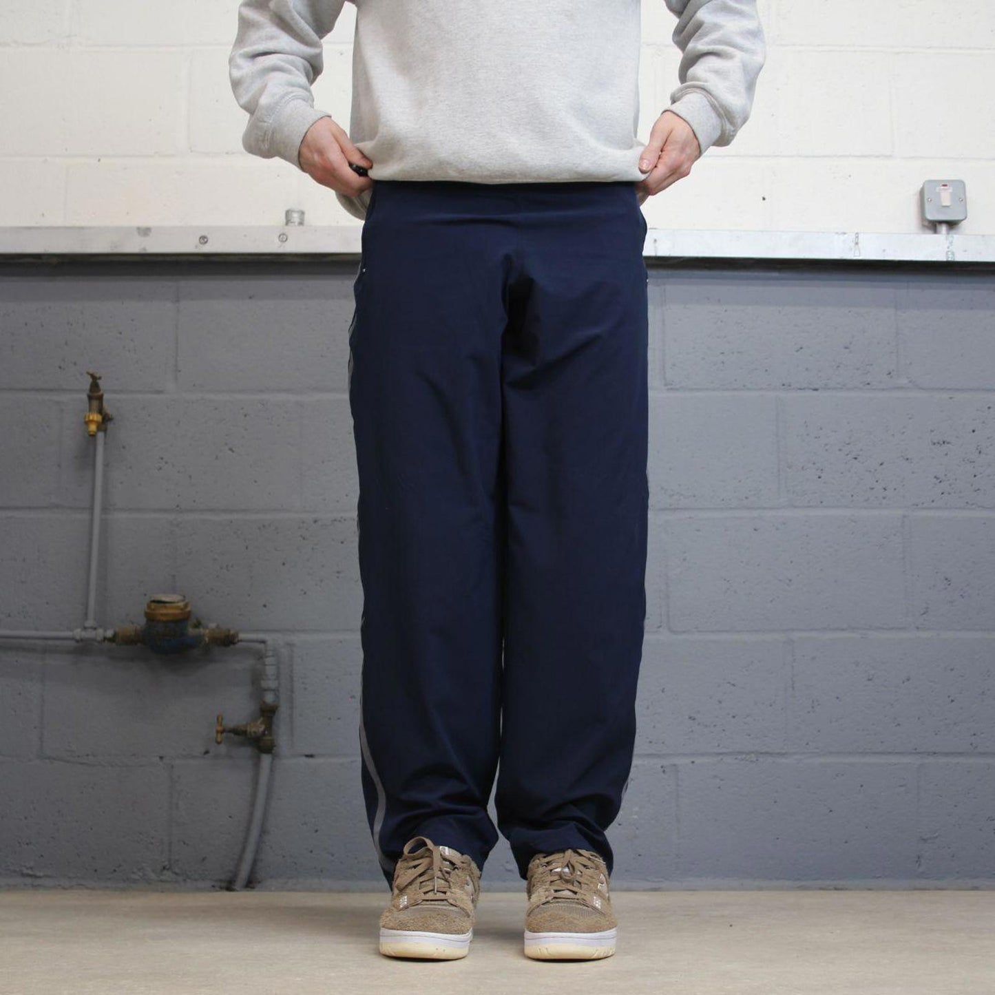 Nike Trackies S navy y2k 00s style dri-fit joggers print logo zip ankles