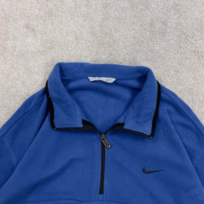 Blue Nike quarter zip technical pullover fleece XXL embroidered swoosh logo autumn y2k style