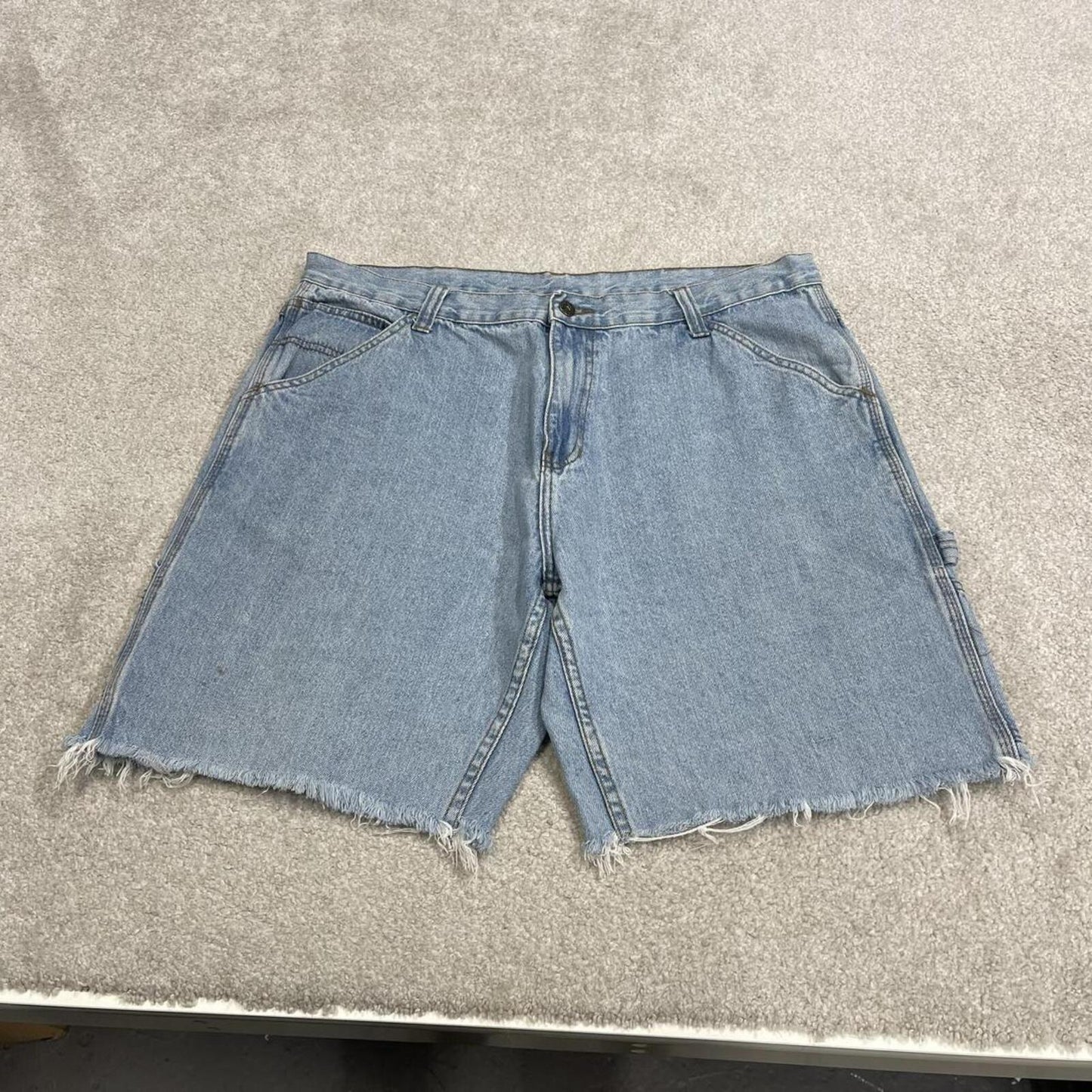 Cut denim cargo shorts carpenter blue Faded Glory frayed skater style jorts