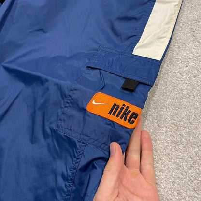Vintage y2k Nike tracksuit bottoms navy blue Loose unlined embroidered box logo stripe track pants