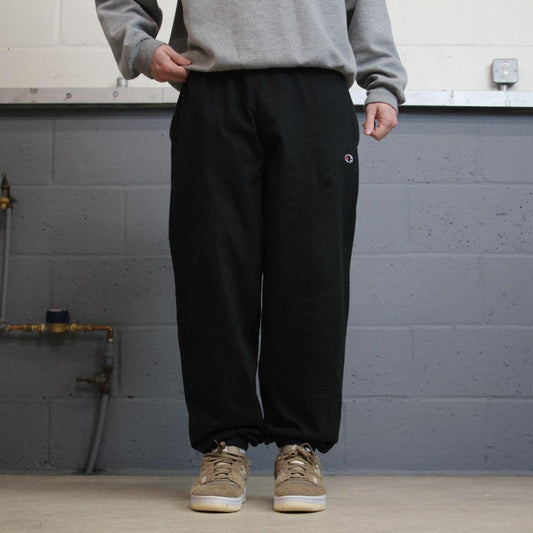 Baggy Champion sweat pants cuffed joggers black loose floaty lightweight tracksuit bottoms