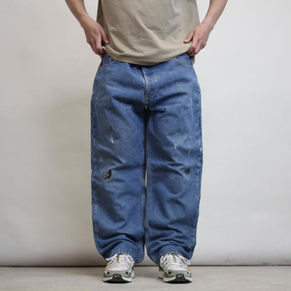 Mens Carhartt jeans W42 L30 blue thick fleece lined 90s style skater work jeans