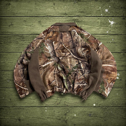 Realtree camo windbreaker fleece jacket brown Full zip y2k adjustable technical camouflage coat