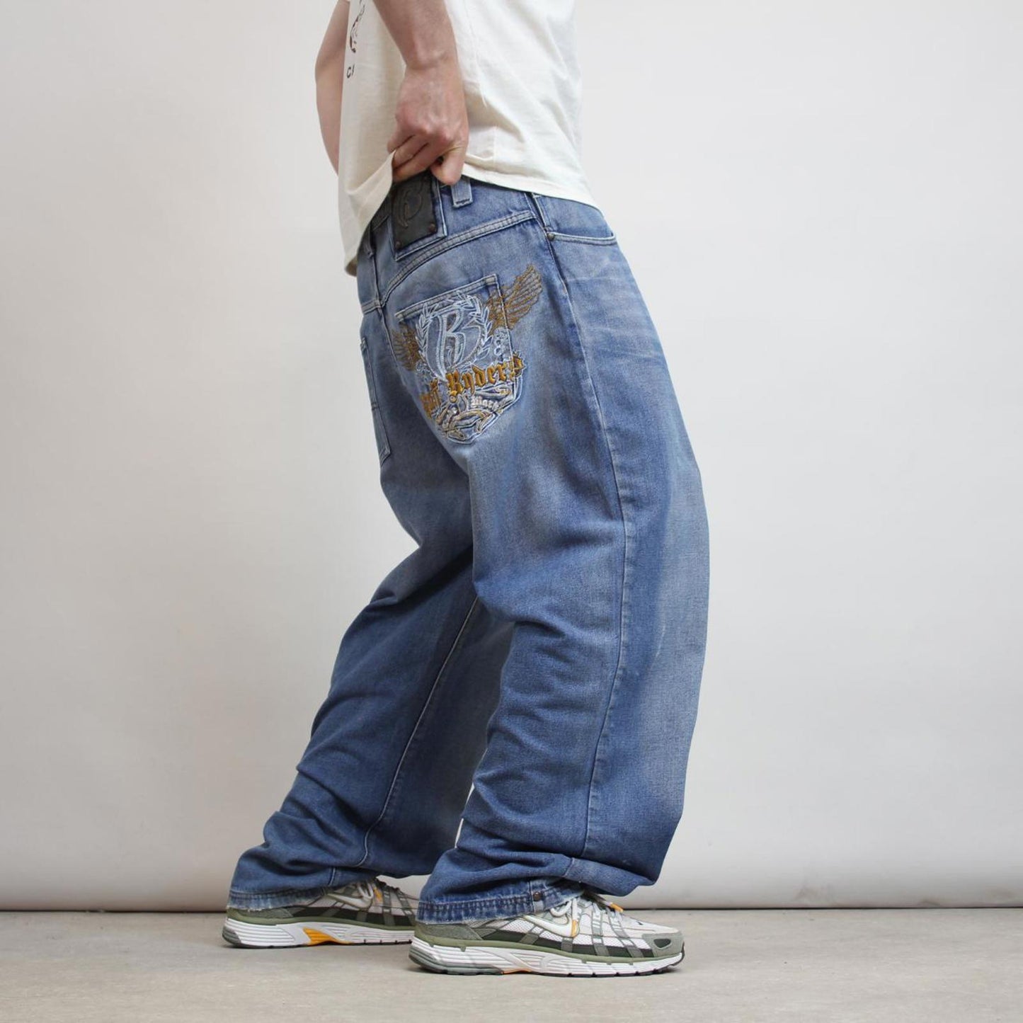 Baggy Ruff Ryders jeans W36L32 blue loose fit denim embroidered design 90s y2k style skater jeans