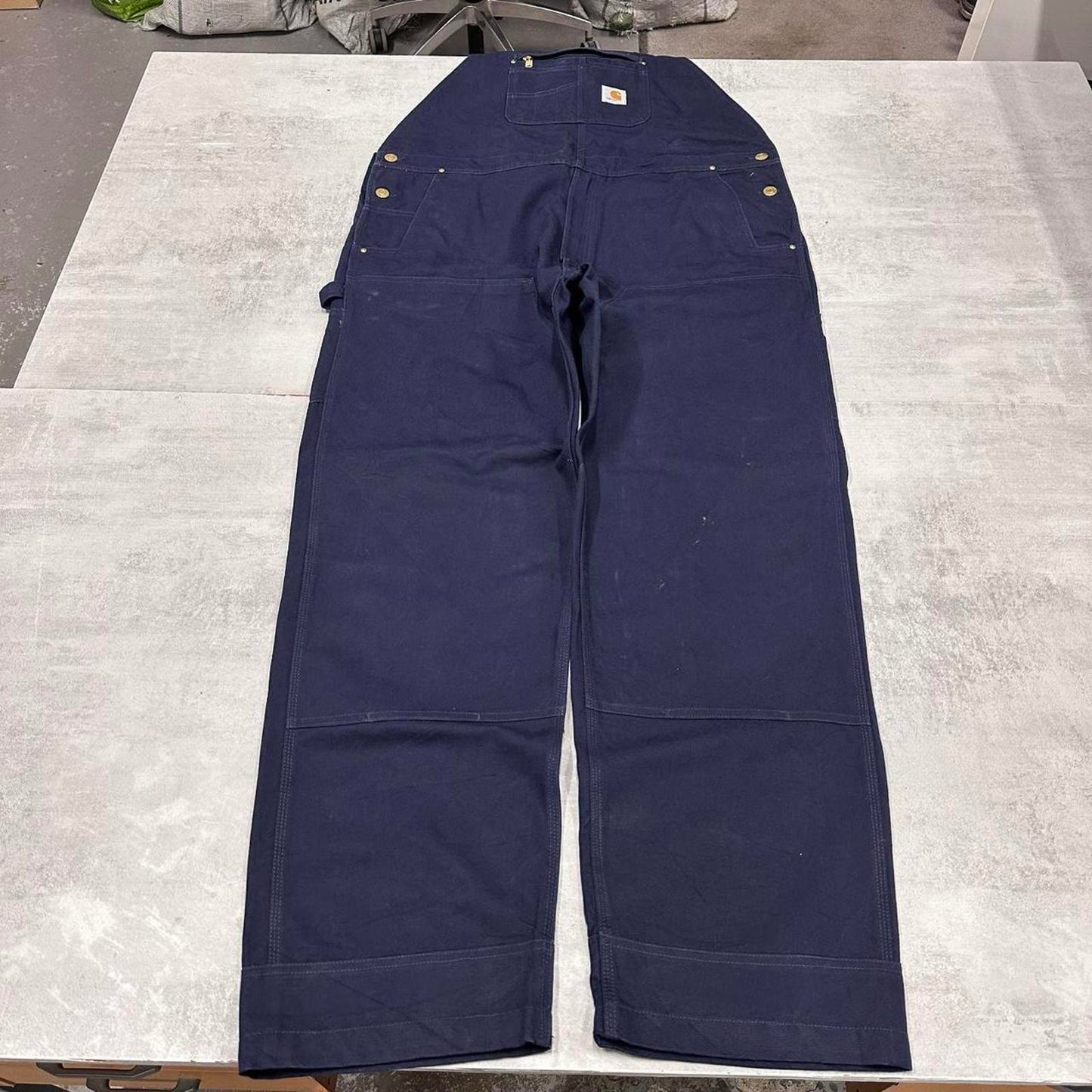 Navy Carhartt dungarees W44L34 mens canvas overalls utility worker