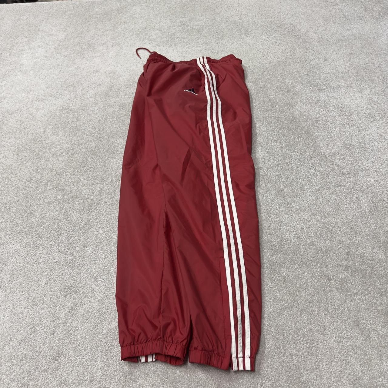 Y2K vintage Adidas tracksuit bottoms red large Loose leg embroidered logo side stripe 2000s style