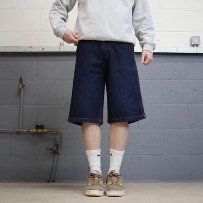 Y2k baggy Johnny Blaze denim shorts skater style blue Loose embroidered summer festival shorts