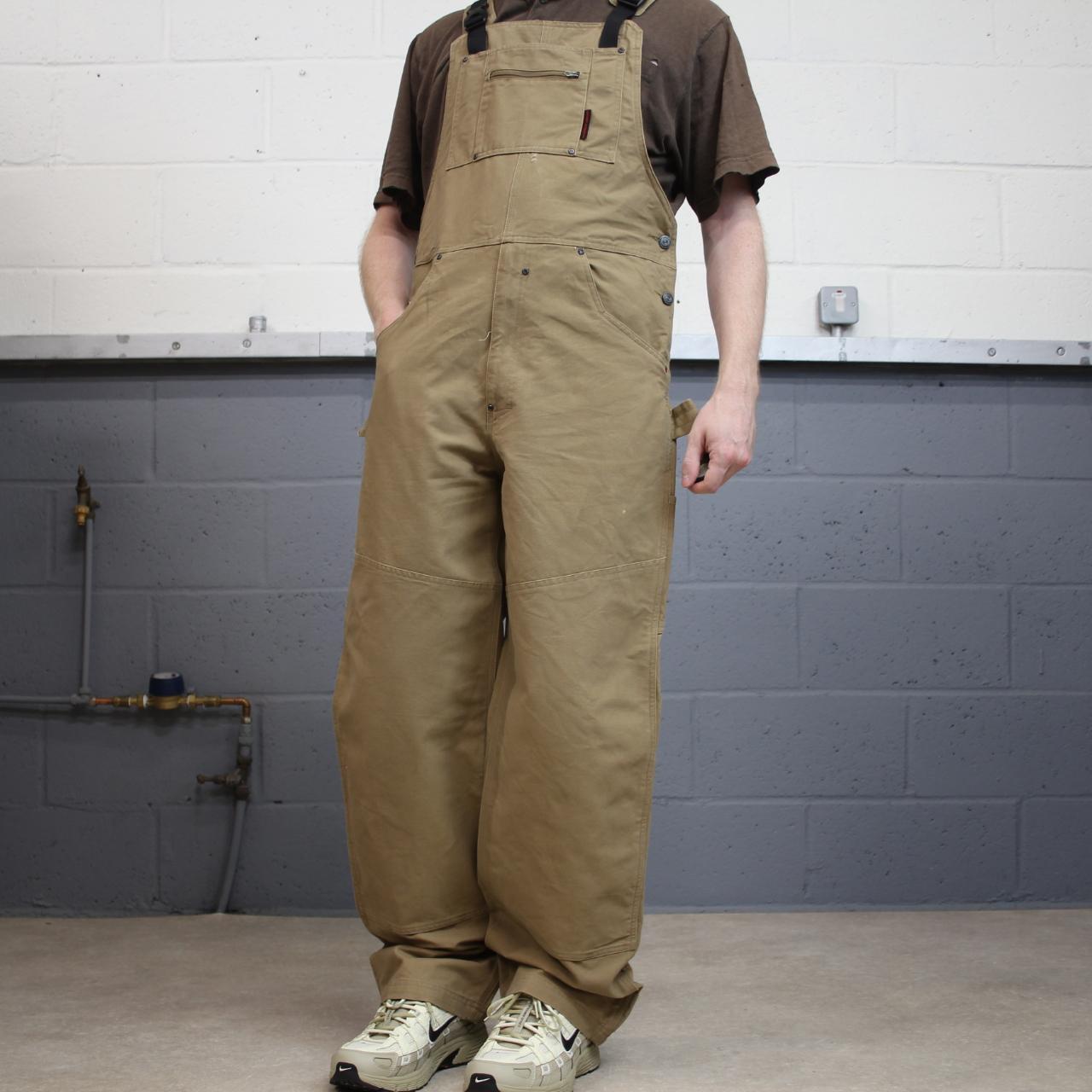 Y2K dungarees denim overalls tan Under Armour workwear bib & brace utility
