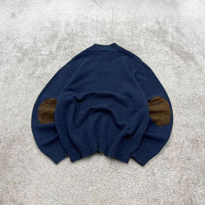 00s CHAPS knit sweater jumper embroidered L men's navy knitted button up pull over y2k 90s style