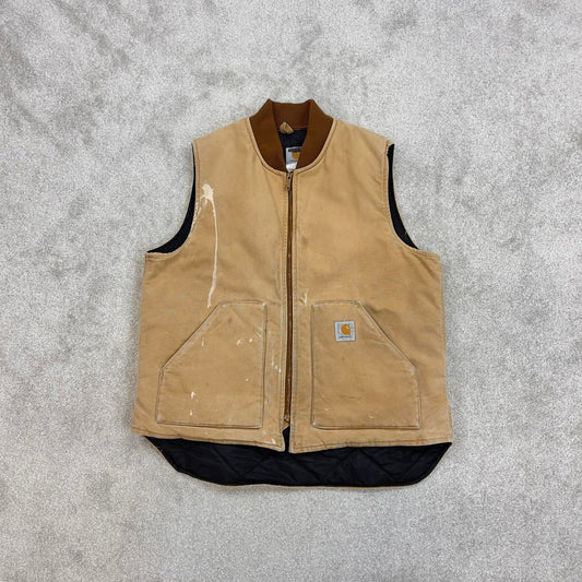 Vintage sand brown Carhartt gilet X-Large canvas technical vest 90s skater style workwear