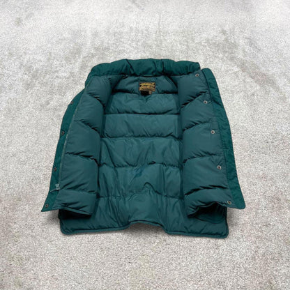 Eddie Bauer technical puffer gilet L women’s green full zip goose down vest outdoors hiking autumn