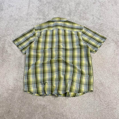 Columbia checkered short sleeve shirt green Surf style check shirt button down summer festival