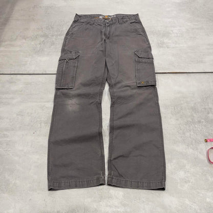 Grey Carhartt cargo pants W31L32 relaxed 90s style skater loose leg cargos patch logo