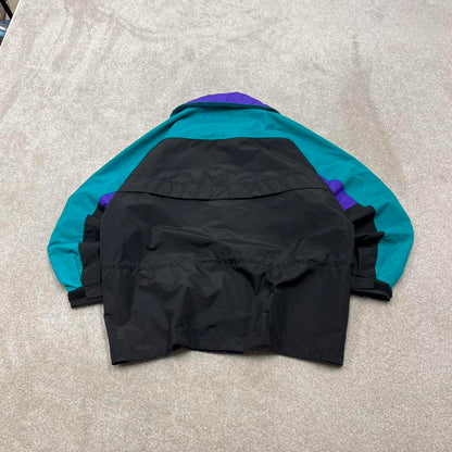 Vintage y2k Columbia technical windbreaker jacket black Zip pockets patch logo block colour coat