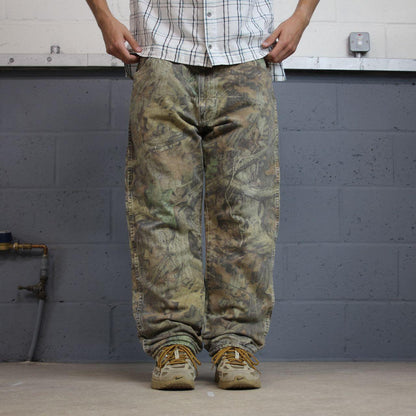 Wrangler realtree camo fleece lined jeans Y2K khaki camouflage pattern hunting utility trousers