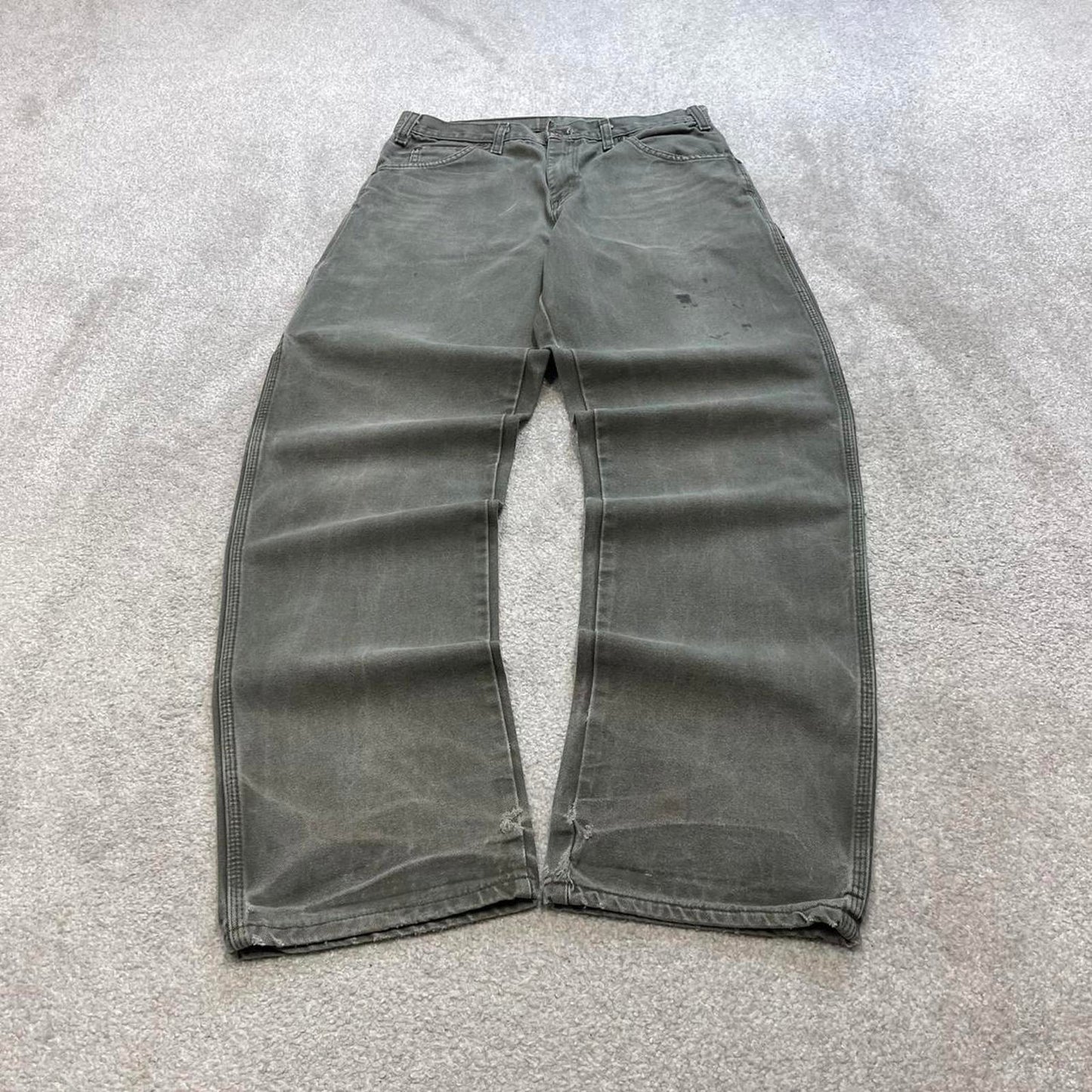 Green Dickies carpenter jeans W32L34 baggy 90s skater style canvas work cargos