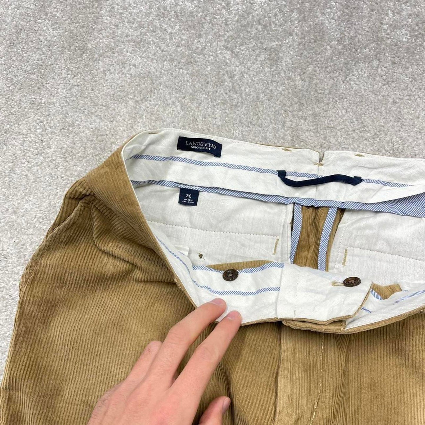 Tan Lands End wide wale corduroy trousers W36L31 baggy jumbo cord pants 90s skate