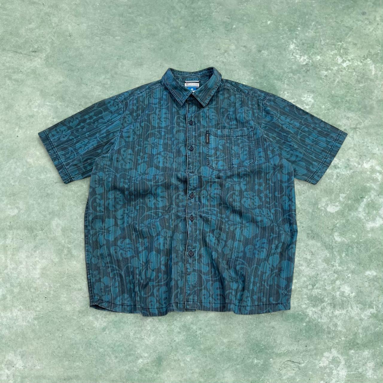 Columbia funky corduroy short sleeve shirt blue Y2K patterned festival surf style summer shirt